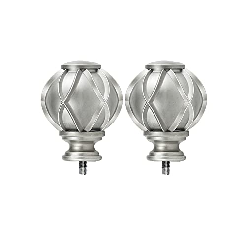 Decorative Curtain Rod Finials, Silver Netted Texture, Set of 2