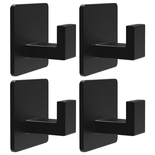4-Pack Adhesive Wall Hooks - Heavy Duty Space Aluminum Towel Hooks (Black)