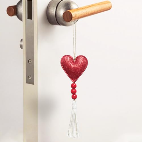 D Variant 6 Pcs Red Glitter Heart Ornaments with Tassels for Christmas Decor