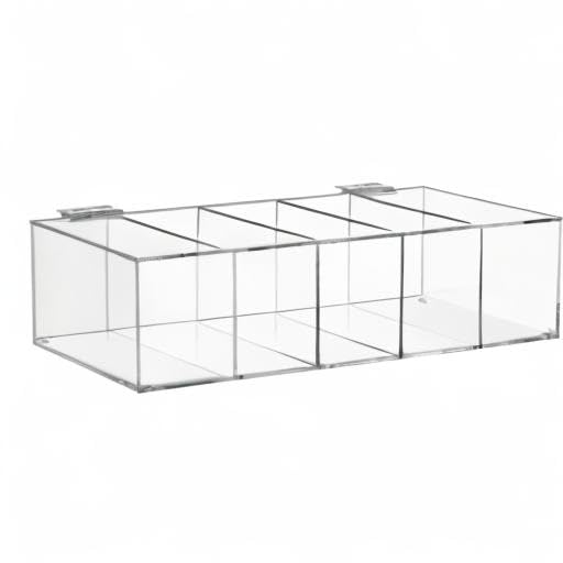 MyGift Acrylic Tea Bag Organizer Box with 5 Compartments and Hinged Lid, Drink Packet Storage Box, Kitchen Countertop Caddy Pantry for Assorted Teas and Condiments, Modern