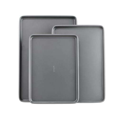 Nonstick Baking Sheet Set - 3-Piece Carbon Steel Cookie Sheets (Gray)
