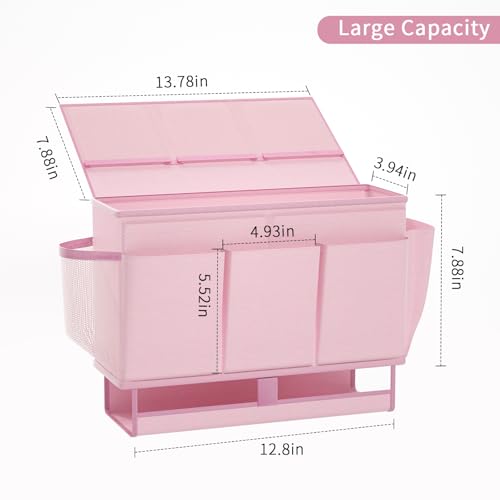 Bedside Caddy Organizer with 11 Pockets and Power Strip Holder, Pink
