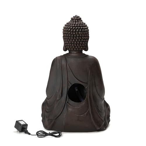 Zen Buddha Water Fountain with LED Lights - 23-Inch Indoor Outdoor Decor