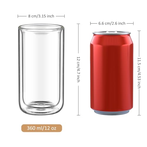 Joeyan 360ml Double Walled Insulated Beer Glasses - Clear, No Hole, Set of 2