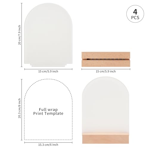 PYD Life 4 Pack Sublimation LED Acrylic Night Lights - 6x8 Arch with Wood Stand