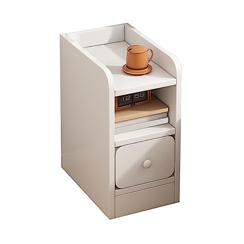 Slim Bedside Table with Single Drawer, 20cm Compact Nightstand for Bedroom
