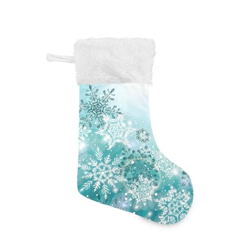 ALAZA Personalized Silver Teal Christmas Stocking 17.7" with Snowflakes - Family Holiday Decor