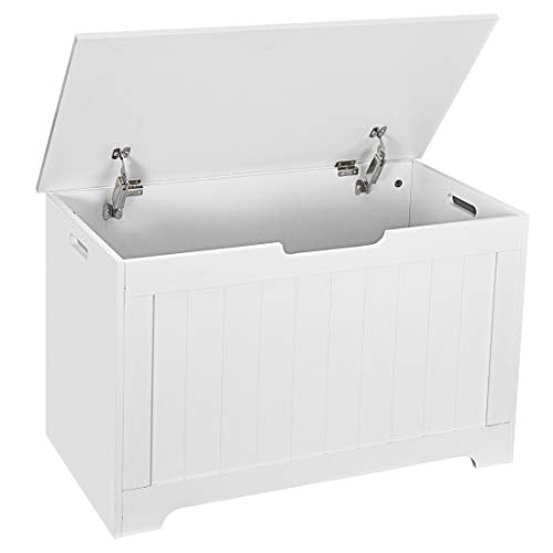 30-Inch Wooden Toy Storage Chest with Safety Hinges - White Toy Bench Box