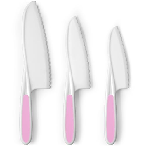 3-Piece Kids Knife Set for Safe Real Cooking and Baking - Pink