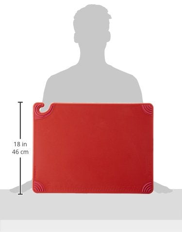 San Jamar Saf-T-Grip Plastic Cutting Board with Safety Hook, 18" x 24" x 0.5", Red