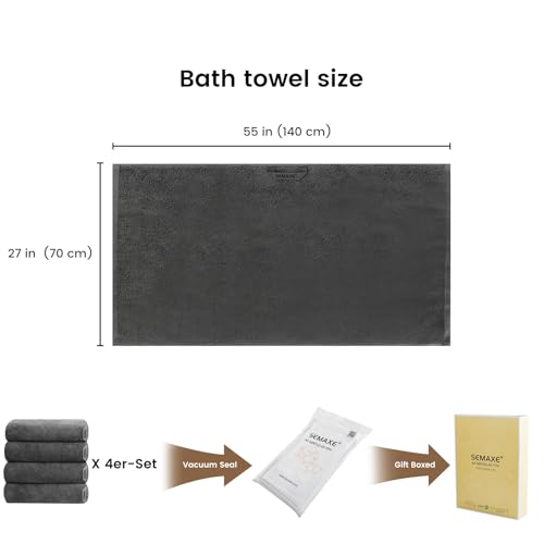 4-Pack Cotton Bath Towels with Hanging Loop, Gray 55x27 Inch Set