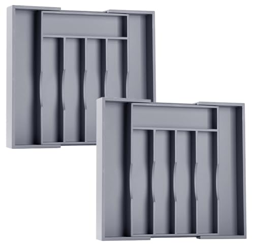 Gray Expandable Silverware Drawer Organizer - 7 Slots for Kitchen & Bedroom