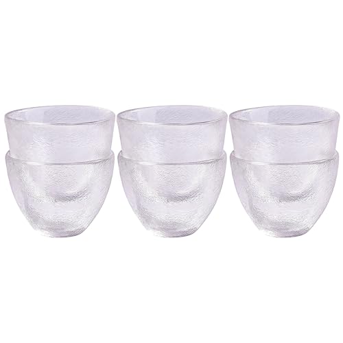 Whitenesser Set of 6 Glass Sake Cups 2.32'' Textured Clear Small Tasting Glasses
