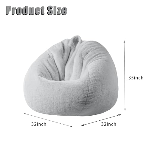 Large Faux Fur Bean Bag Chair Cover - Shaggy Plush Storage Bean Bag