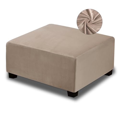 Large Velvet Ottoman Slipcover - Non-Slip Elastic Fit, Taupe