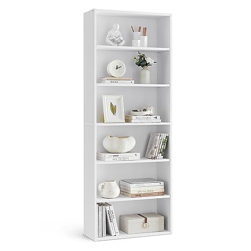 6-Tier Open Bookshelf - Adjustable Storage Shelves for Living Room & Office