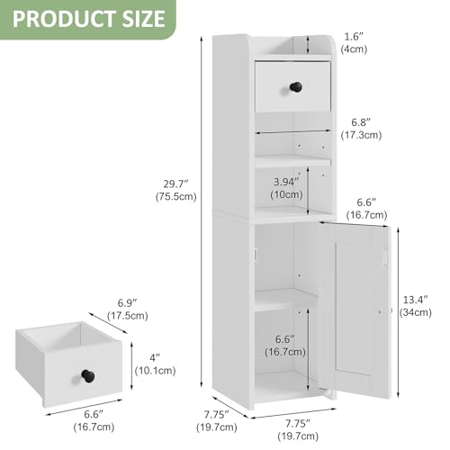 Slim Bathroom Storage Cabinet with Drawer, Narrow Toilet Paper Organizer