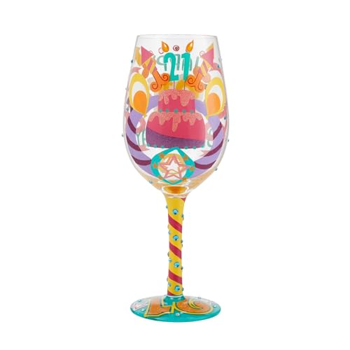 Enesco Designs by Lolita Happy 21st Birthday Hand-Painted Artisan Wine Glass, 15 Ounce, Multicolor