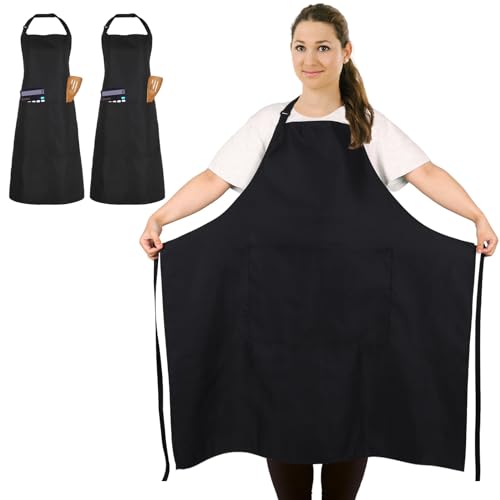 2-Pack Extra Large Waterproof Cooking Aprons with Pockets, Adjustable Bib