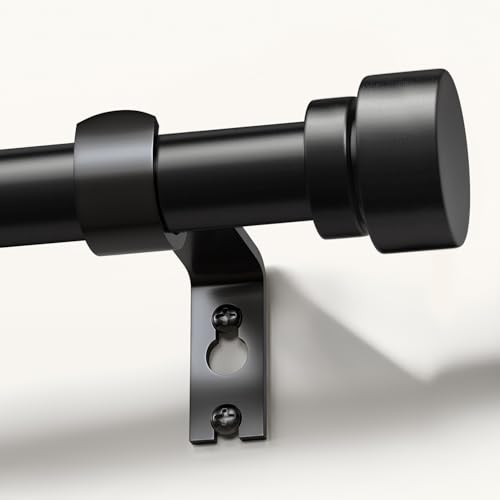 Black Heavy Duty Adjustable Curtain Rod with Decorative Finials, 1 Inch