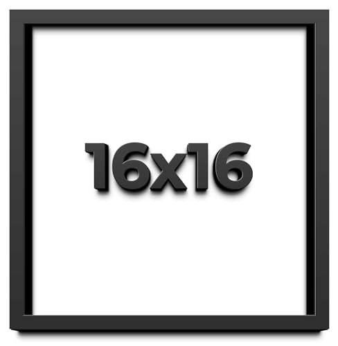 16x16 Shadow Box Frame, 1-Inch Deep Solid Wood Display Case - Black