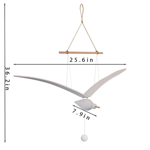 Wooden Flying Seagull Hanging Mobile, Handcrafted Kinetic Ceiling Decor