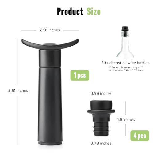 OWO Wine Vacuum Pump Set with 1 Pump & 4 Silicone Stoppers - Keeps Wine Fresh Longer