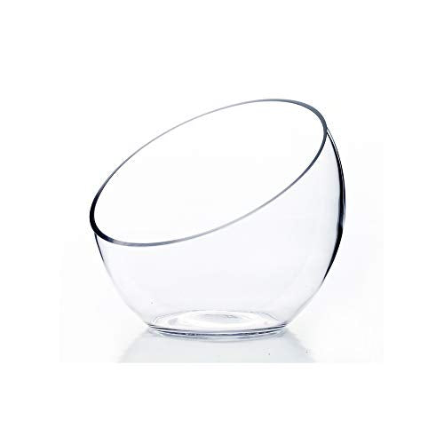Clear Slant Cut Glass Bowl Vase - 7-Inch Decorative Terrarium & Candy Dish