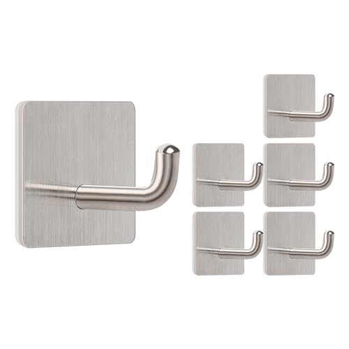 304 Stainless Steel Adhesive Towel Hooks - Brushed Nickel, 6 Pack
