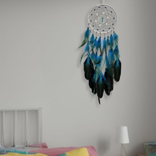 Blue Dream Catcher with Turquoise Gemstone and Glow-in-the-Dark Beads