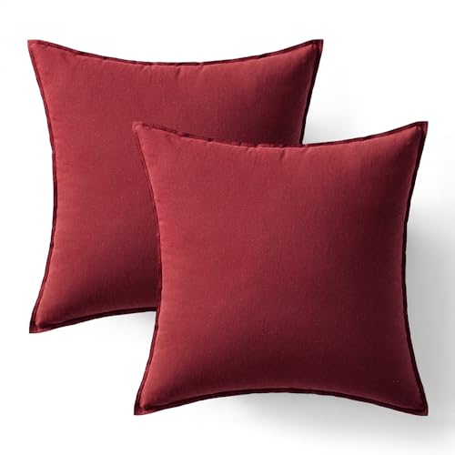 MIULEE Burgundy Red Linen Christmas Pillow Covers 18x18 Inch Set of 2