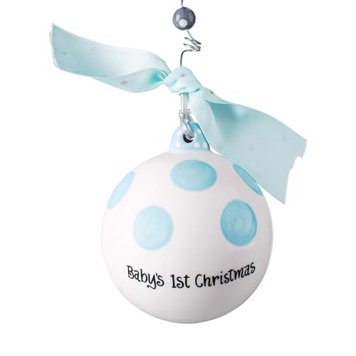 Baby's 1st Christmas Blue Rocking Horse Ornament - Hand-Painted Ceramic, Holiday Decor
