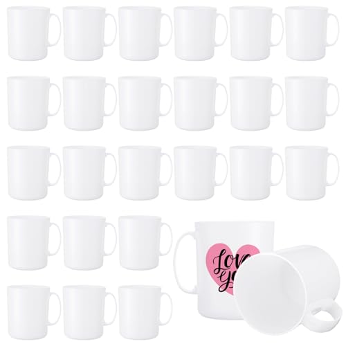 SiliFine 24 Pcs 12oz White Plastic Mugs with Handle — Reusable DIY Cups