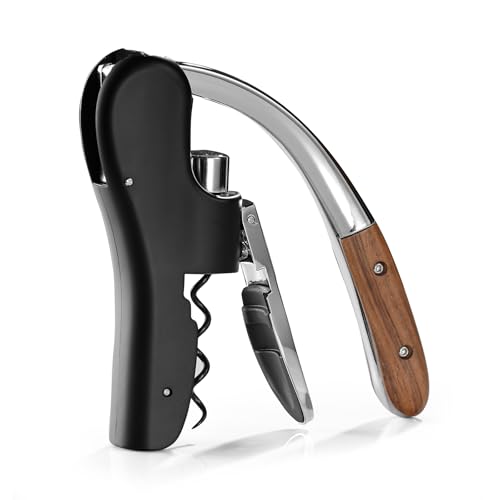 Walnut Wood Handle Vertical Lever Corkscrew Wine Opener with Foil Cutter