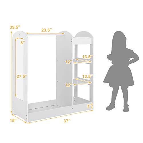 Kids Dress Up Storage Closet with Mirror, Hanging Rack and 3-Tier Shelves