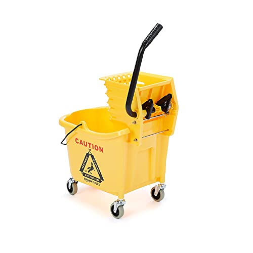 Commercial Side Press Wringer Mop Bucket on Wheels - 35 Quart, Yellow