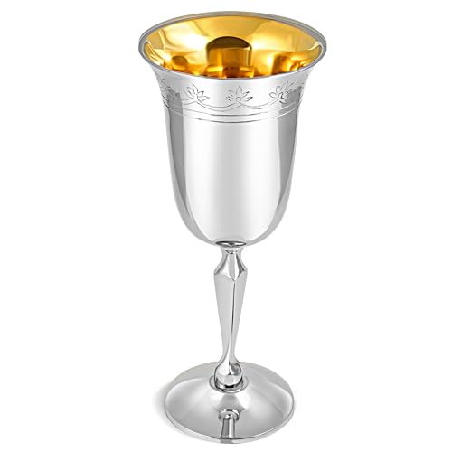 Elegant Fleur-de-lis Footed Kiddush Cup - 6.35" Polished Silver Finish