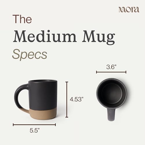 MORA Liquorice 16oz Medium Mugs Set of 4 – Microwave & Dishwasher Safe Ceramic Coffee Cups