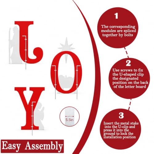 TOMETOTES 48in Outdoor Nativity Set Joy Sign - Red/White, Waterproof PVC Yard Decor