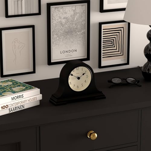 Modern Tambour Mantel Clock, Black Acrylic Desk & Shelf Clock