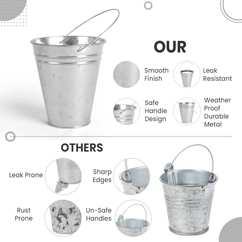 12-Pack Galvanized Metal Buckets with Handles for Party & Decor, 4.7x5 Inches