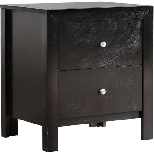 2-Drawer Wood Nightstand with Nickel Hardware - Black Finish
