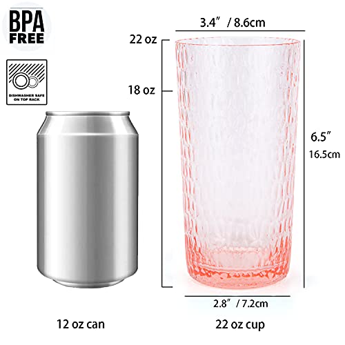 KX-WARE 22oz Honeycomb Plastic Highball Glasses Set of 6 - Coral Pink