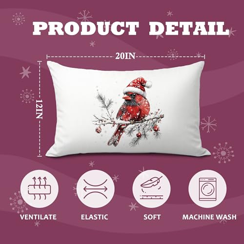 Christmas Red Cardinal Bird 12x20 Pillow Cover - Rustic Holiday Decor for Living Room & Bedroom