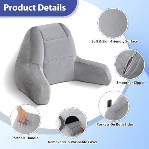 Backrest Pillow for Bed - Ergonomic Reading Pillow with Arms