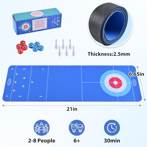 3-in-1 Tabletop Game Set: Curling, Shuffleboard, and Bowling - 21-Inch Mat