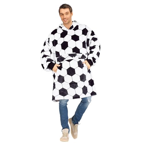 Tirrinia Oversized Sherpa Blanket Hoodie - One Size Soccer Ball White
