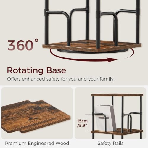 5-Tier Rotating Corner Bookshelf, 360-Degree Spinning Storage Rack