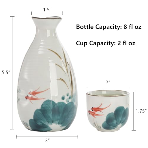 Ceramic Sake Set with Bottle and Cups - Japanese Porcelain Tea & Drinkware