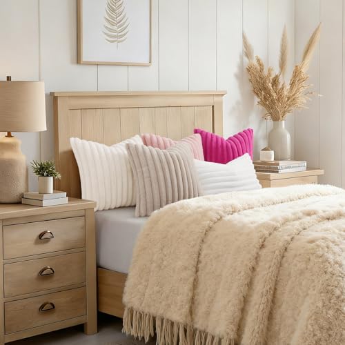 Faux Fur Throw Pillow Covers 18x18 Set of 2 - Soft Plush Cream White